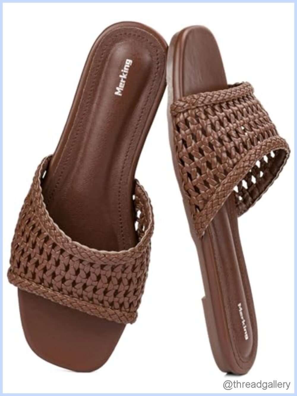 Merking Women's Braided Woven Slides Sandals Slip On Flat Square Toe